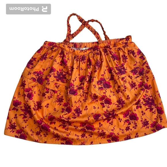 Roopa Pemmaraju Anthro Beaded Strappy Camisole Top Orange Floral Size XL NWOT - Picture 1 of 13